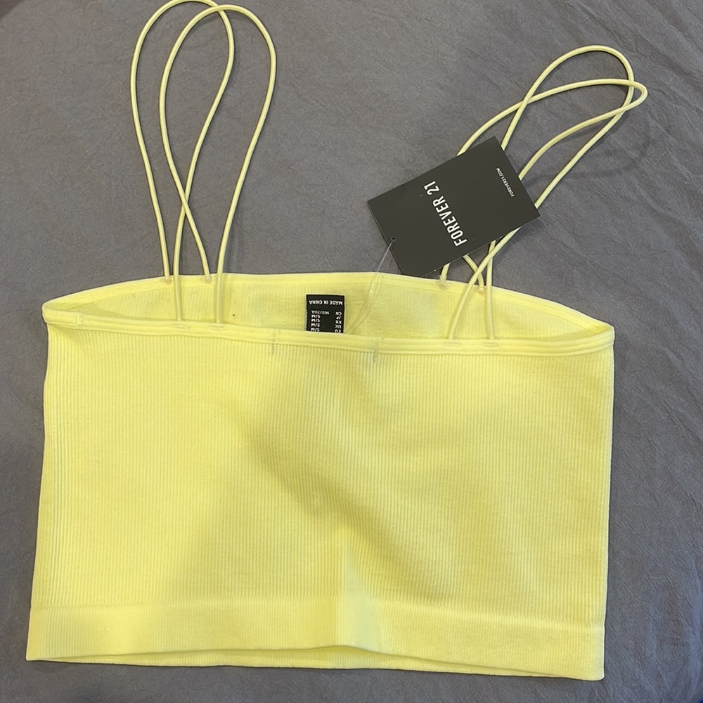 NWT Forever 21 - Cropped Neon Yellow Ribbed Top - Picture 2 of 2
